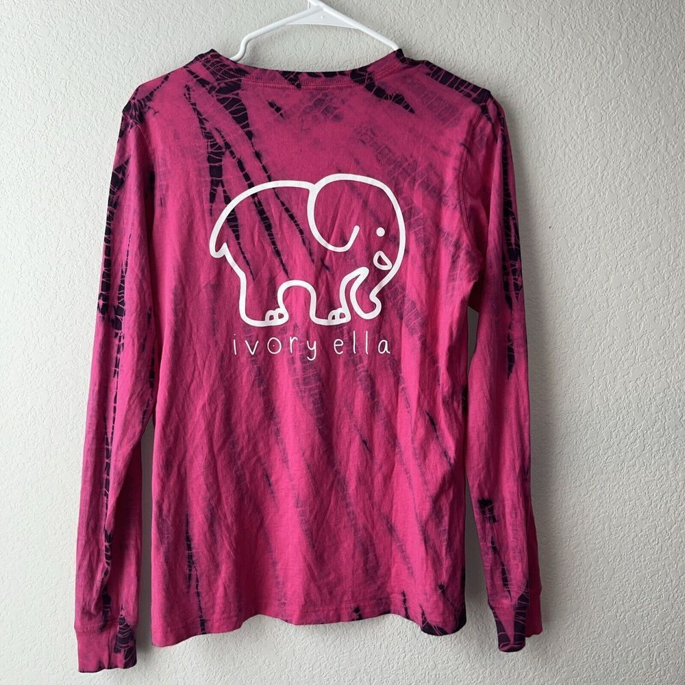 Women's Ivory Ella XS Crew Neck Long Sleeve Tie Dye Pink Cotton T- Shirt